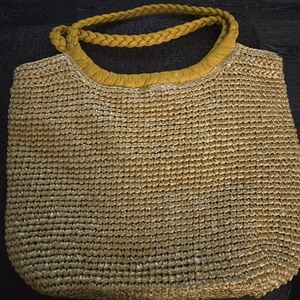 Coldwater CreekBraided Handle Yellow Woven Large Tote Bag